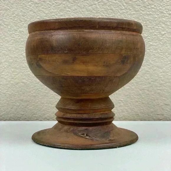VTG Goblet Pedestal Bowl Hand Turned Wood Display Shelf Decor Eclectic Witchy - Picture 6 of 13